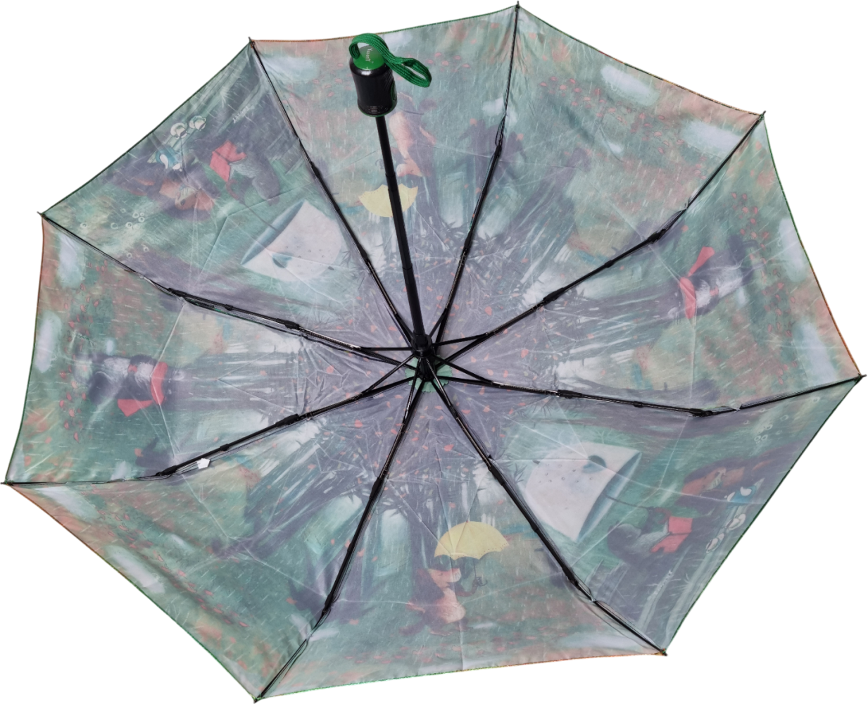 зонт женский автомат коты собаки осень лес зеленый 8 спиц антиветер