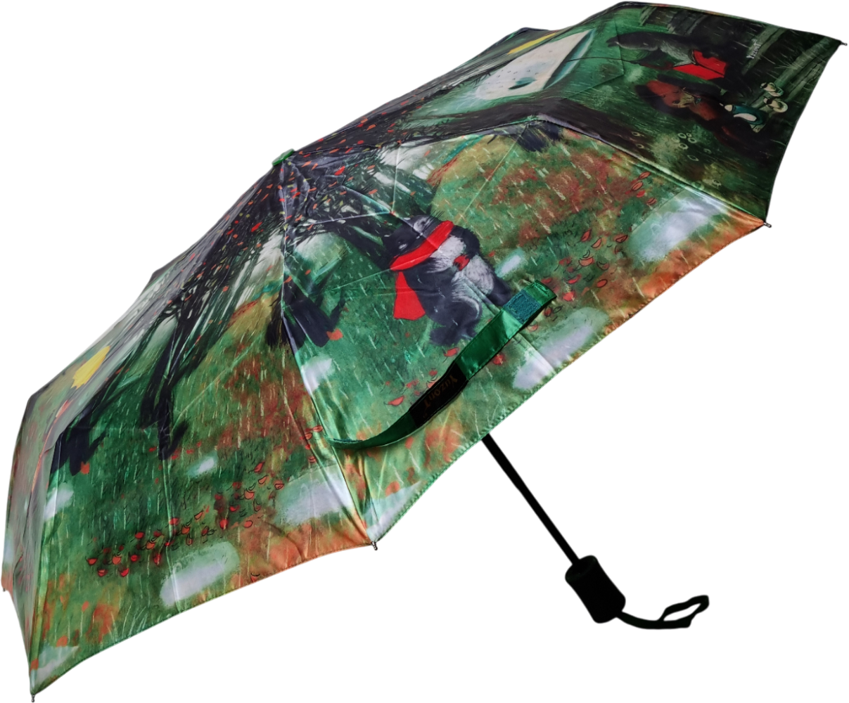 зонт женский автомат коты собаки осень лес зеленый 8 спиц антиветер