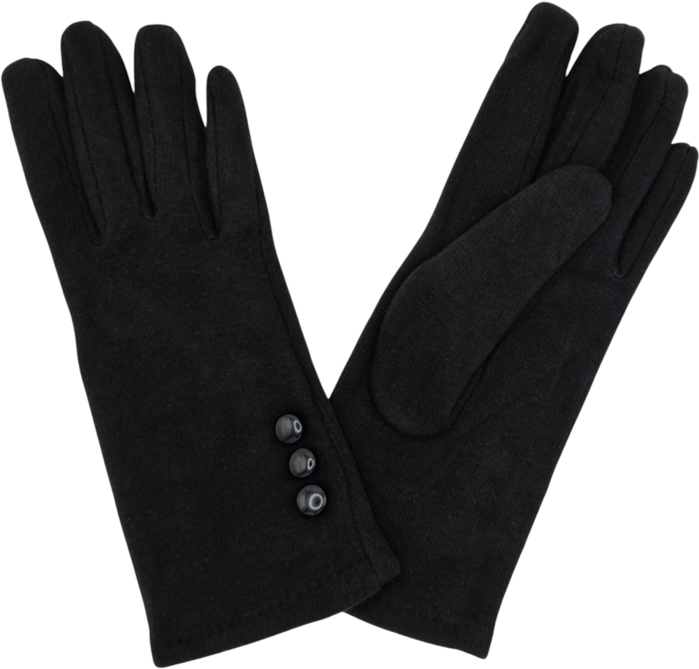 перчатки женские текстиль без подкладки 6,5-8,5 черные три пуговицы