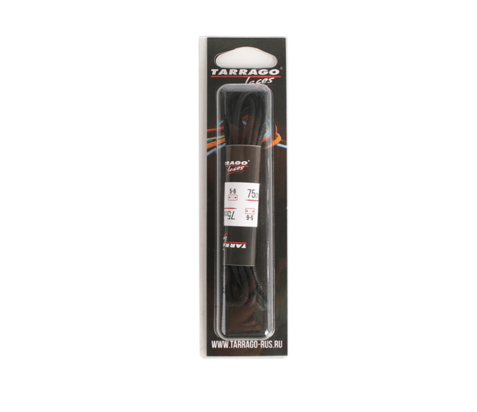 tarrago шнурки 60 см круглые тонкие хб с пропиткой черные