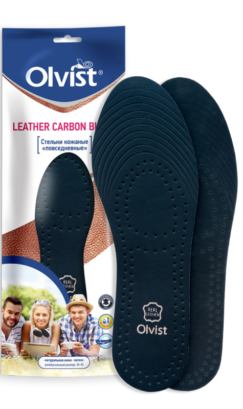 olvist стельки leather carbon black натуральная кожа и латекс от влаги 36-45						