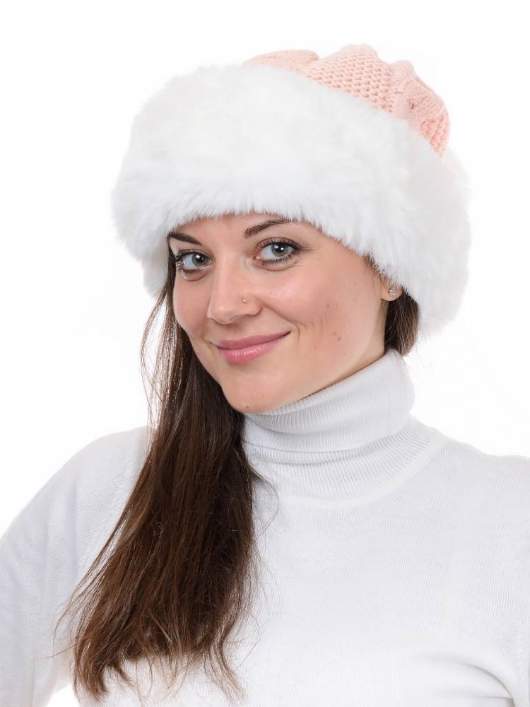 шапка-трансформер с опушкой и помпонами