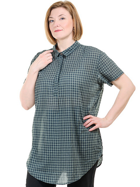 рубашка-туника в мелкую клетку 100% хлопок корея