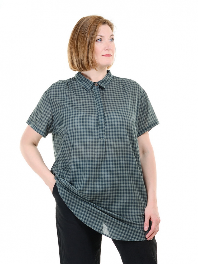рубашка-туника в мелкую клетку 100% хлопок корея