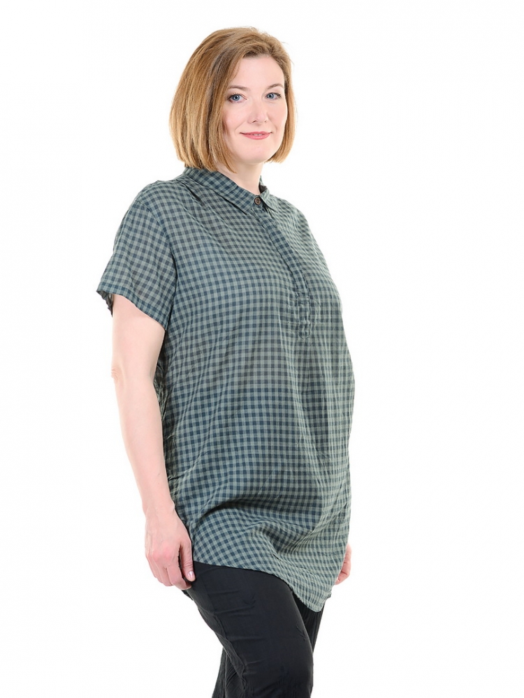 рубашка-туника в мелкую клетку 100% хлопок корея