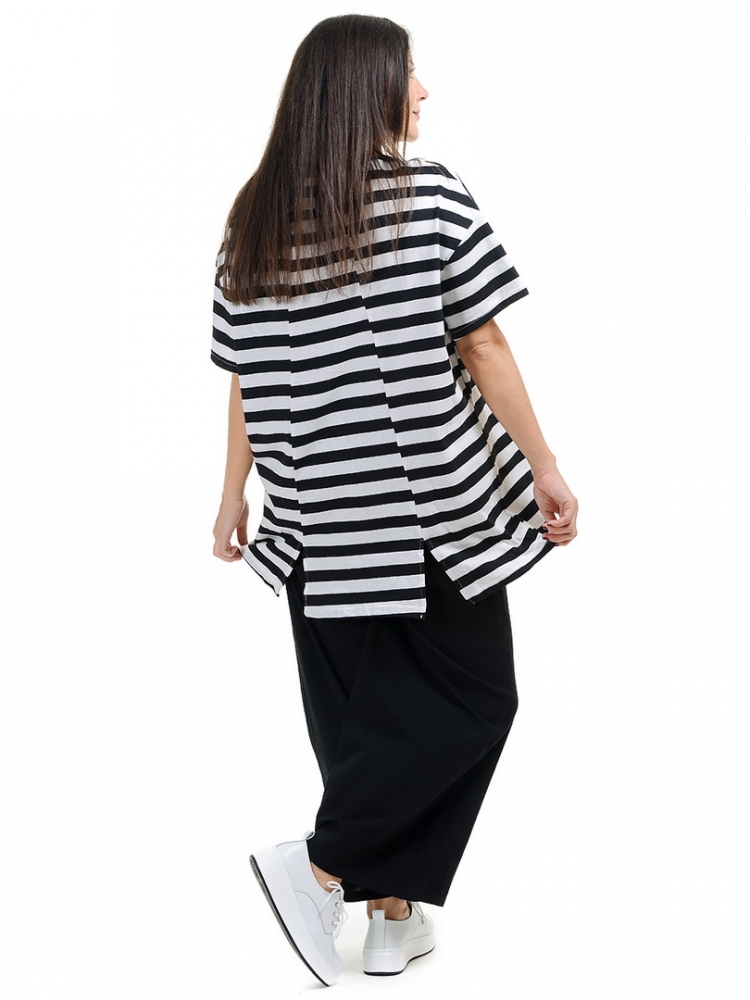 футболка в полосу с вышивкой 100% хлопок корея