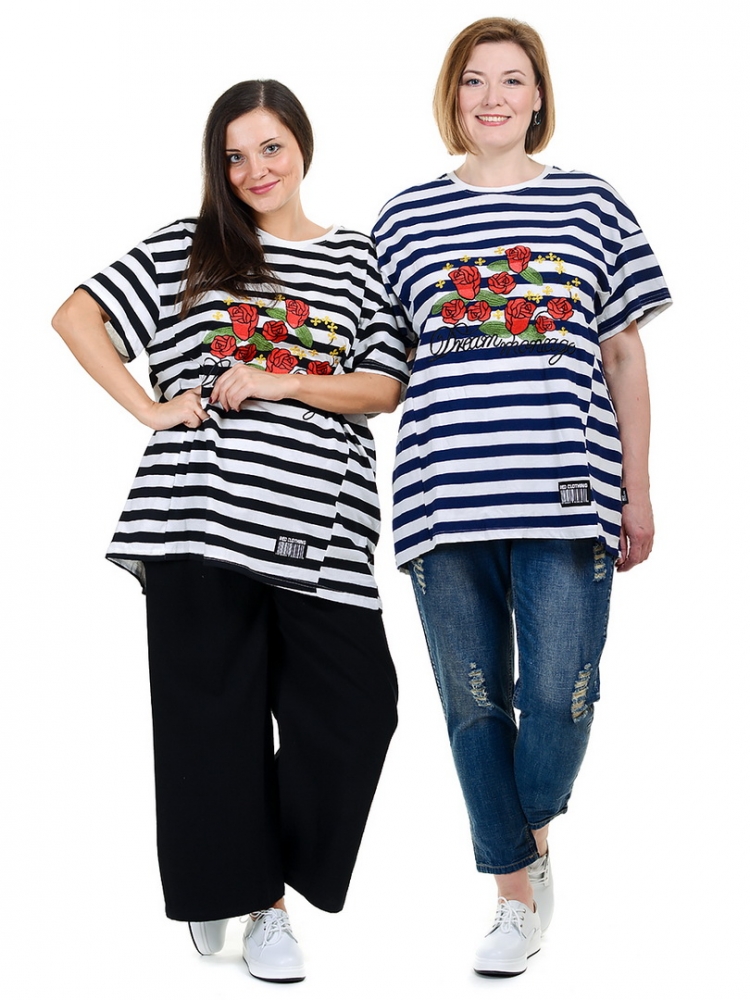 футболка в полосу с вышивкой 100% хлопок корея