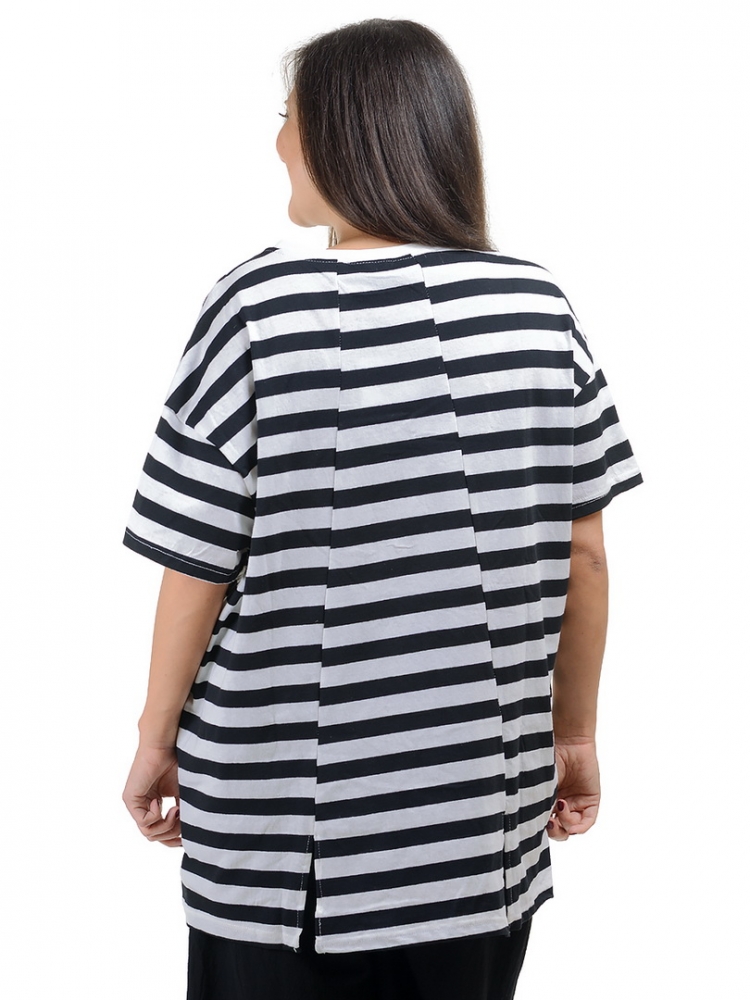 футболка в полосу с вышивкой 100% хлопок корея