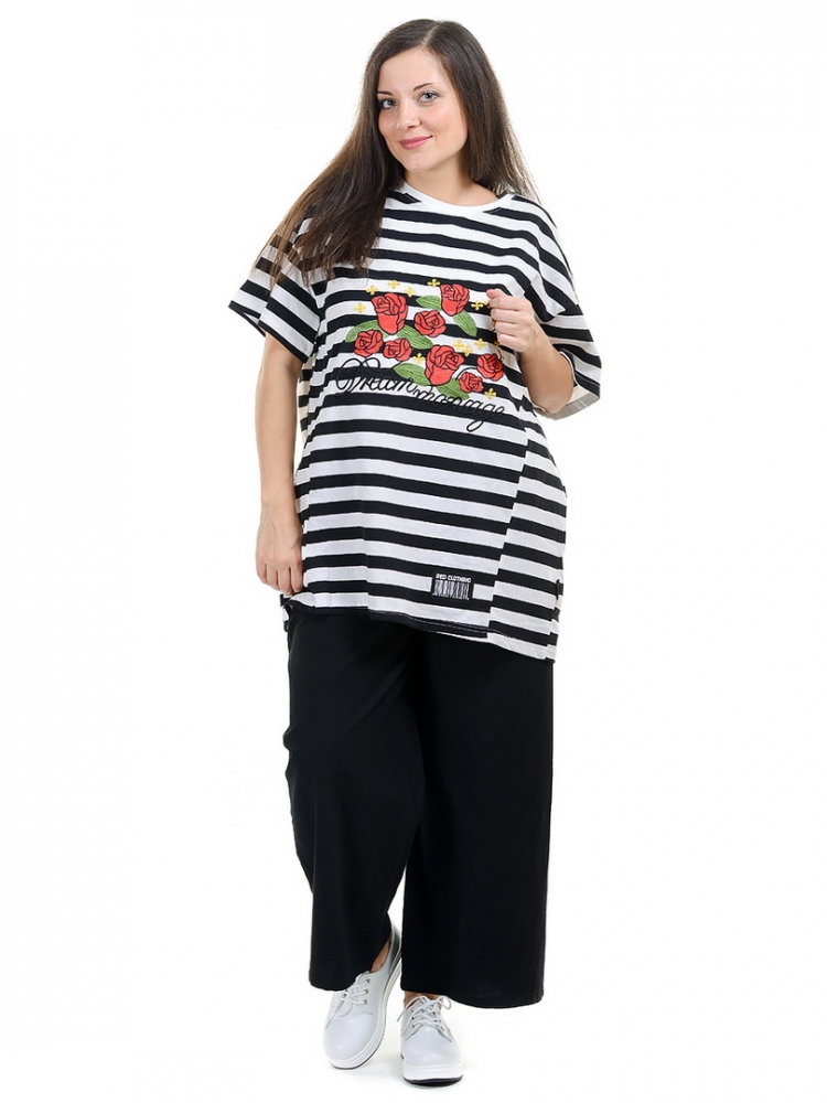 футболка в полосу с вышивкой 100% хлопок корея