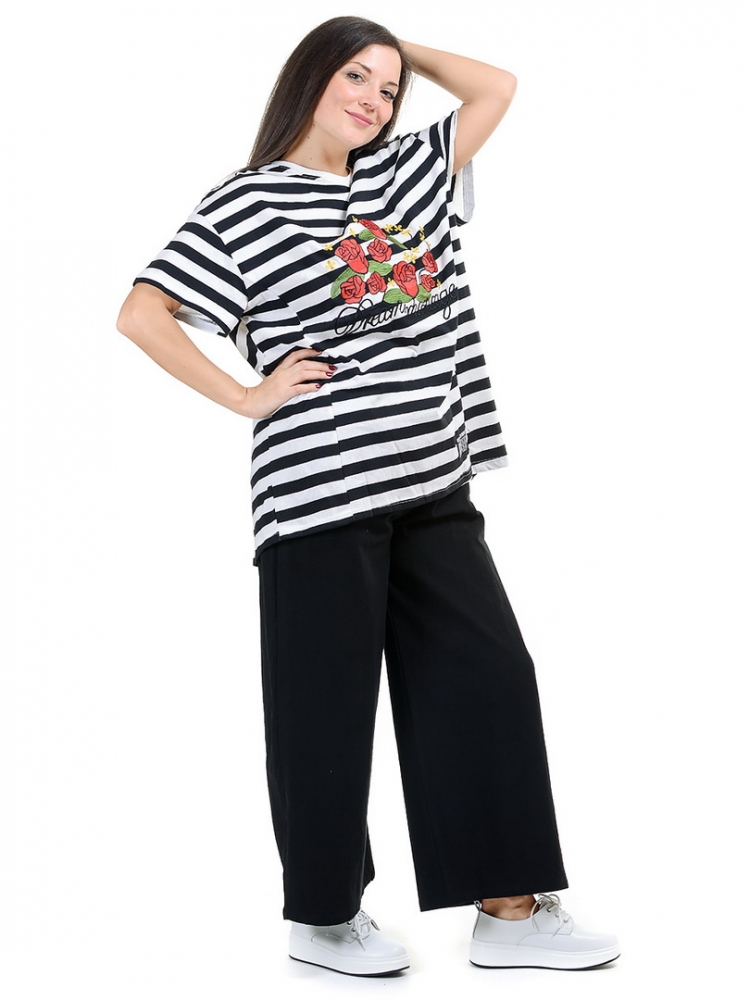 футболка в полосу с вышивкой 100% хлопок корея