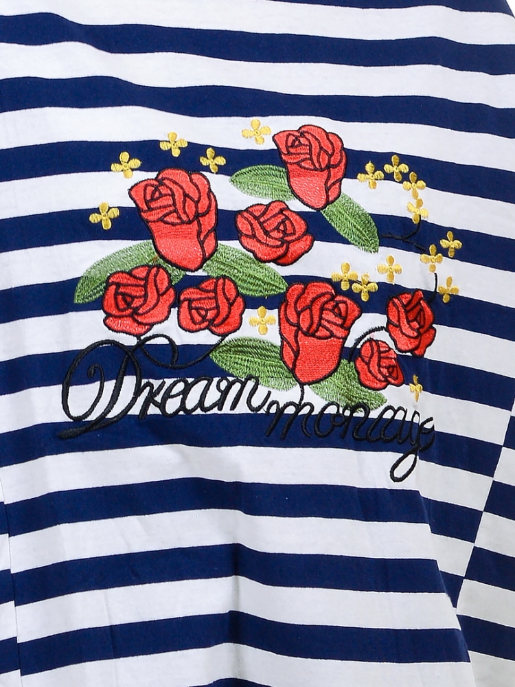 футболка в полосу с вышивкой 100% хлопок корея