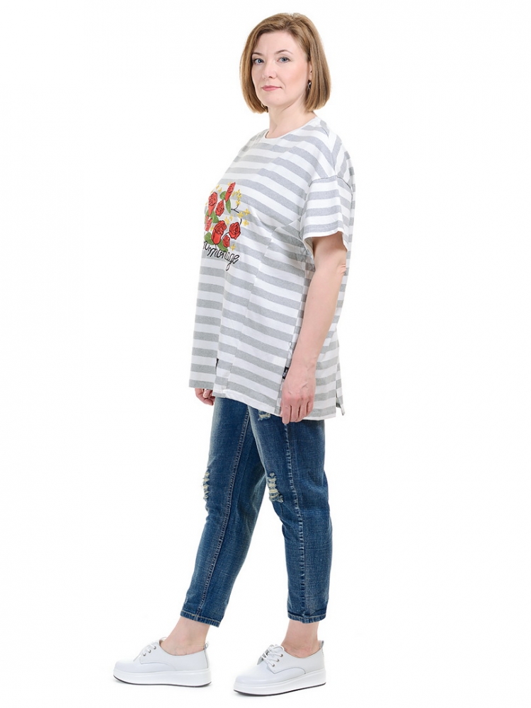 футболка в полосу с вышивкой 100% хлопок корея