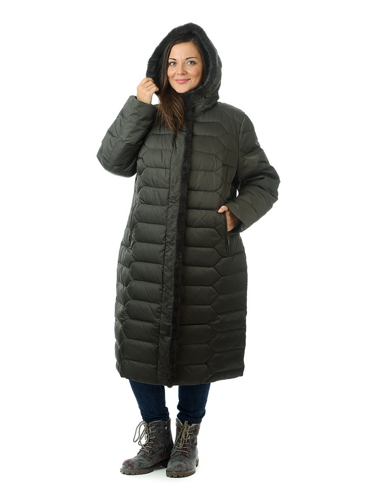 женское пальто большой размер на холлофайбере / мех норка