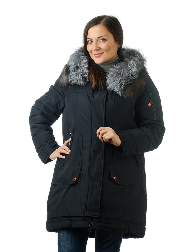 женское полупальто большой размер на холлофайбере / мех чернобурка 