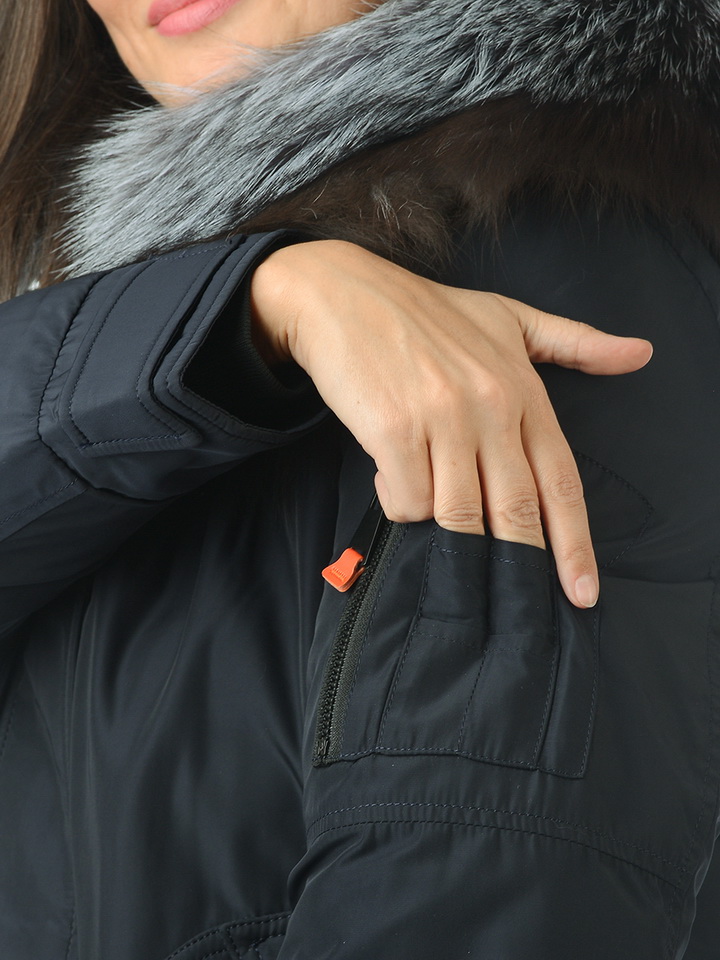 женское полупальто большой размер на холлофайбере / мех чернобурка 