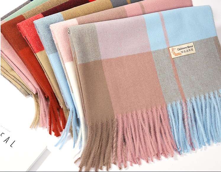 кашемировый палантин в клетку 200*70 см 