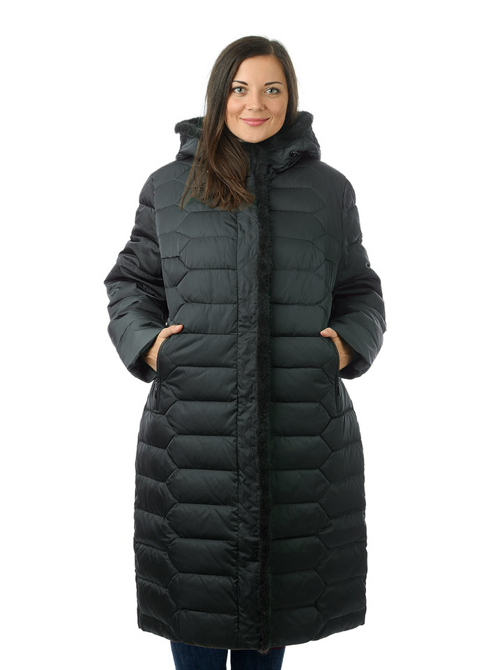 женское пальто большой размер на холлофайбере / мех норка