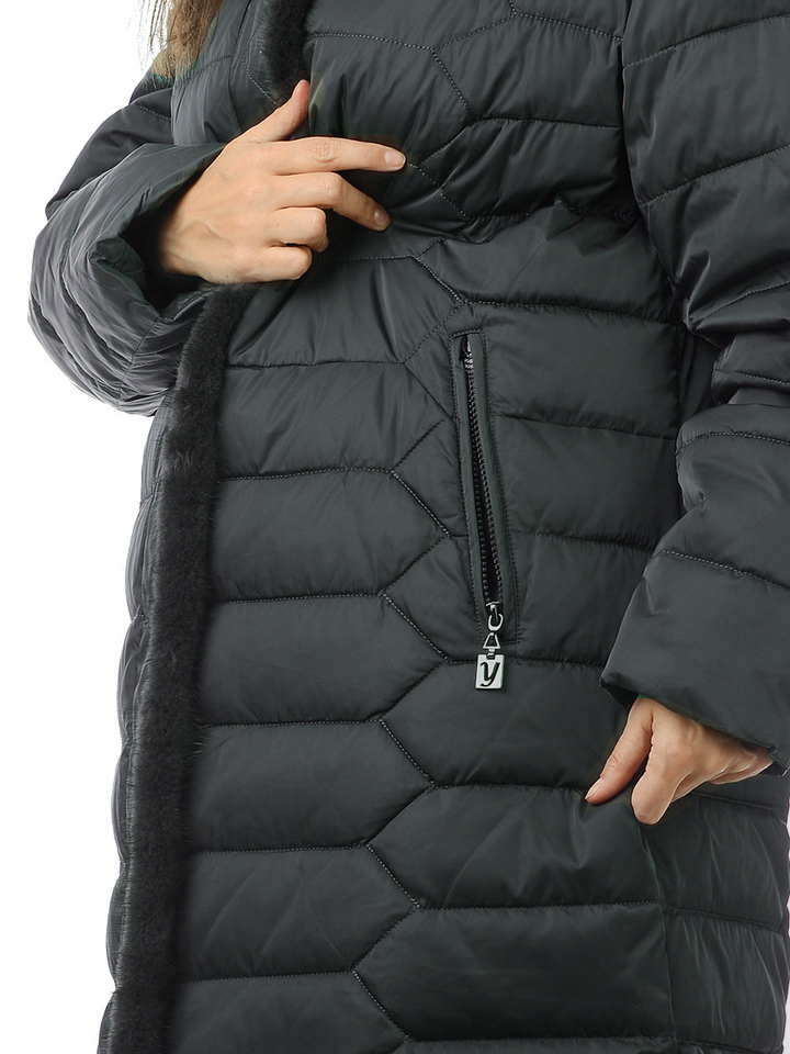 женское пальто большой размер на холлофайбере / мех норка