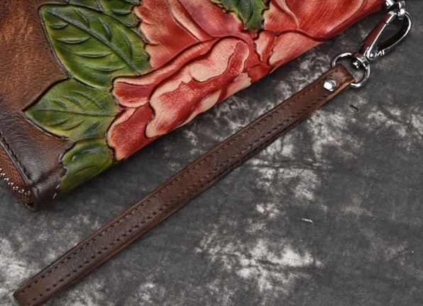 женский кошелек натуральная кожа с тиснением хризантема  корея