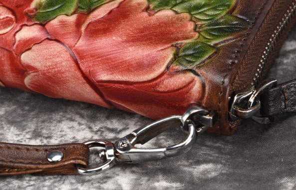 женский кошелек натуральная кожа с тиснением хризантема  корея