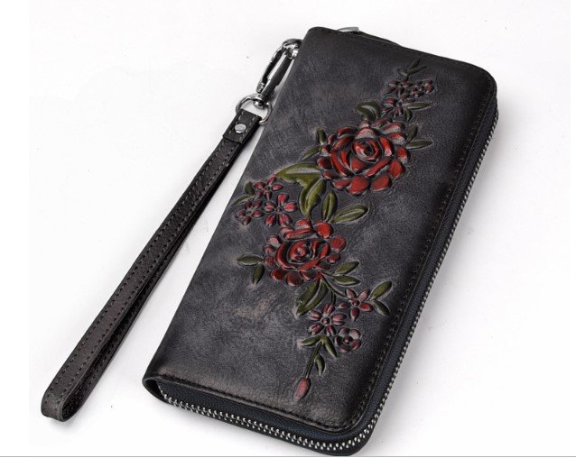 женский кошелек натуральная кожа с тиснением  ветка корея 