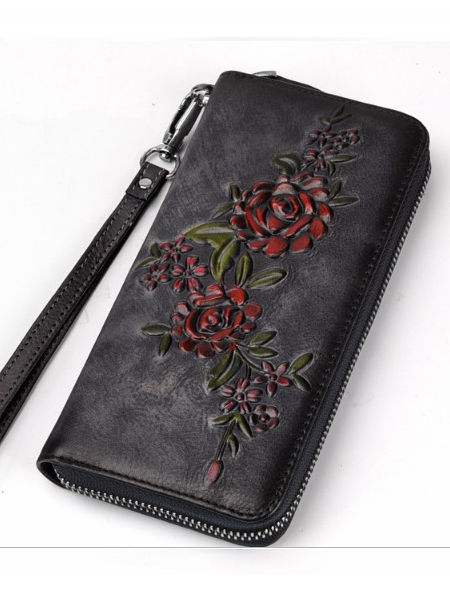 женский кошелек натуральная кожа с тиснением  ветка корея 