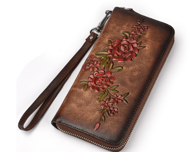 женский кошелек  натуральная кожа с тиснением ветка корея