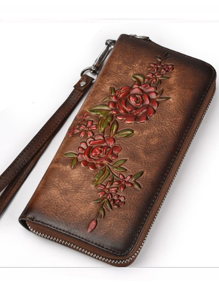 женский кошелек  натуральная кожа с тиснением ветка корея