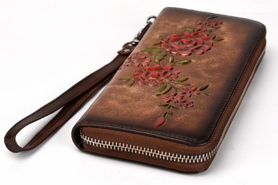 женский кошелек  натуральная кожа с тиснением ветка корея