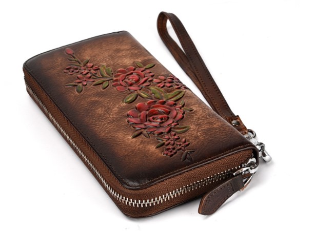 женский кошелек  натуральная кожа с тиснением ветка корея