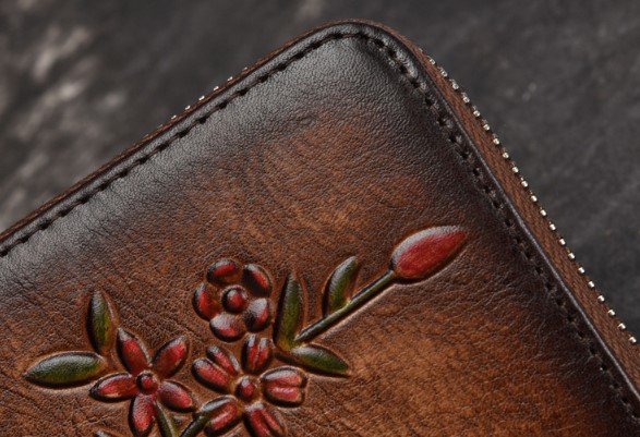 женский кошелек  натуральная кожа с тиснением ветка корея