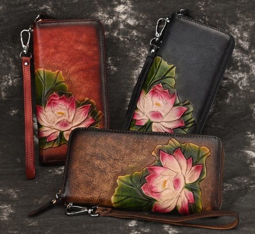 женский кошелек натуральная кожа с тиснением  лилия корея