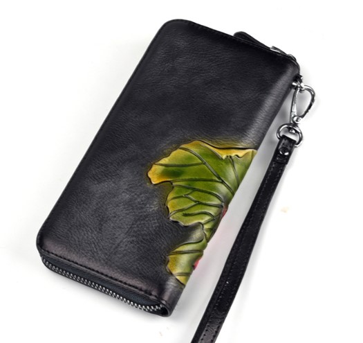 женский кошелек натуральная кожа с тиснением  лилия корея