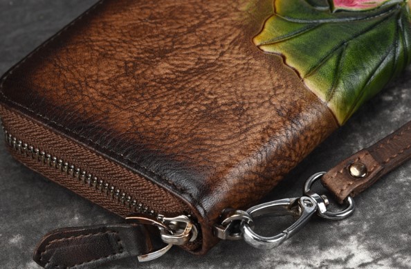 женский кошелек натуральная кожа с тиснением  лилия корея