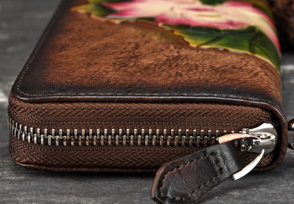 женский кошелек натуральная кожа с тиснением  лилия корея