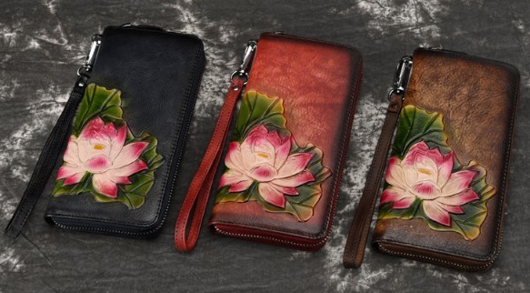 женский кошелек натуральная кожа с тиснением  лилия корея