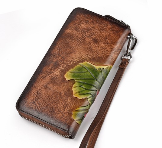 женский кошелек натуральная кожа с тиснением  лилия корея