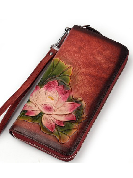 женский кошелек натуральная кожа с тиснением  лилия корея