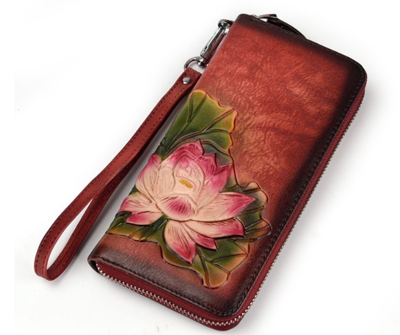 женский кошелек натуральная кожа с тиснением  лилия корея