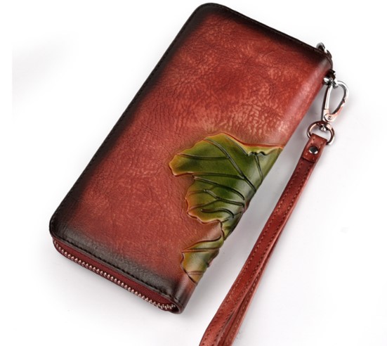 женский кошелек натуральная кожа с тиснением  лилия корея