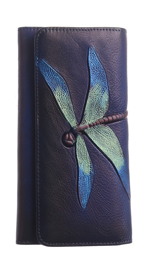 женский кошелек натуральная кожа с тиснением стрекоза корея