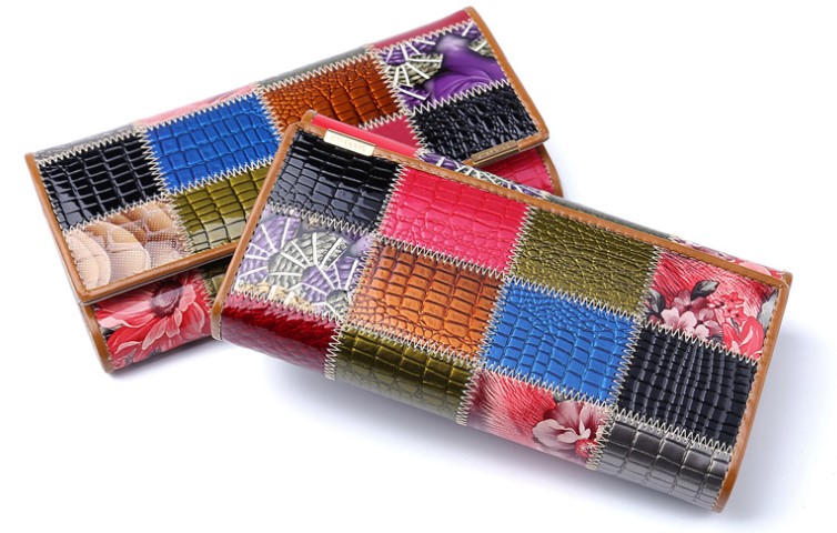 женский кошелек лаковый пэчворк  натуральная кожа тайвань