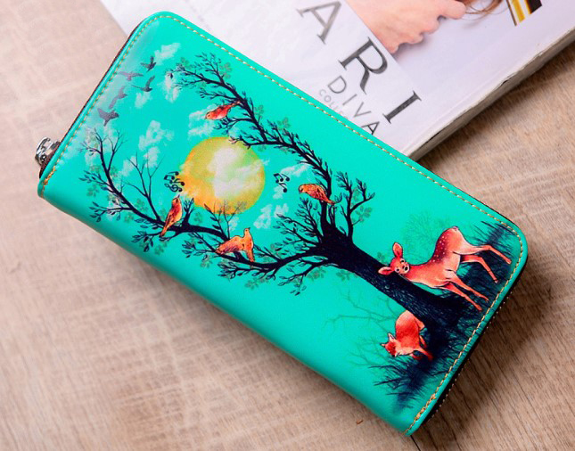 женский кошелек натуральная кожа с рисунком корея