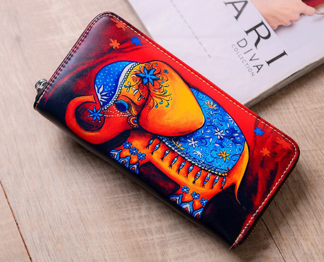 женский кошелек натуральная кожа с рисунком корея