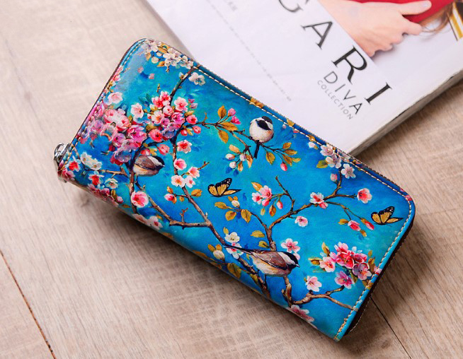 женский кошелек натуральная кожа с рисунком корея