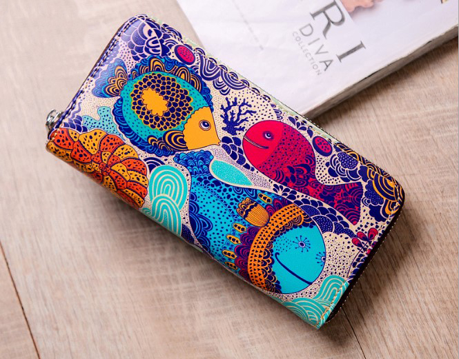 женский кошелек натуральная кожа с рисунком корея