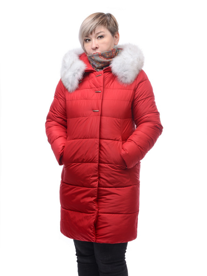 женское полупальто yuanlida на холлофайбере мех - белая лиса