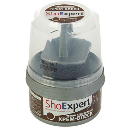 shoexpert крем-блеск банка с губкой коричневый 60 мл россия