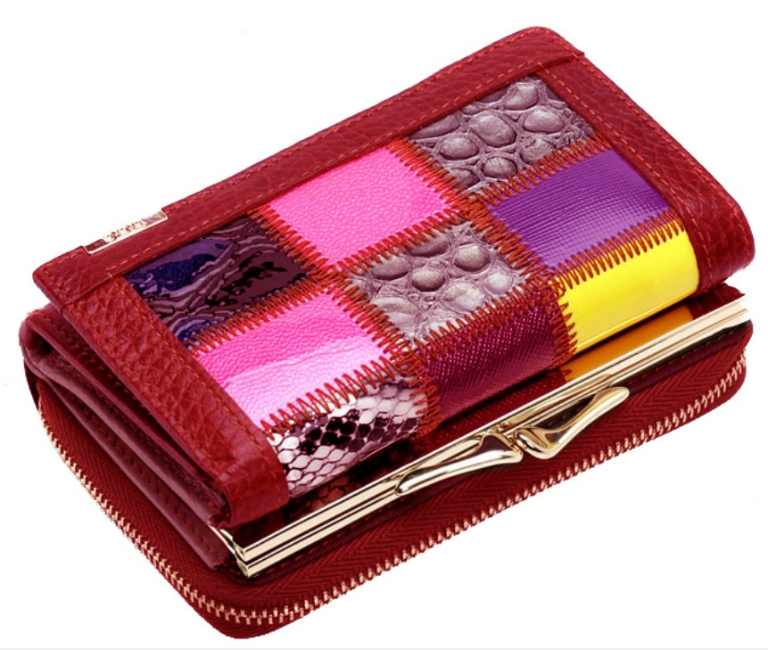 женский кошелек лаковый пэчворк с клапаном  натуральная кожа тайвань