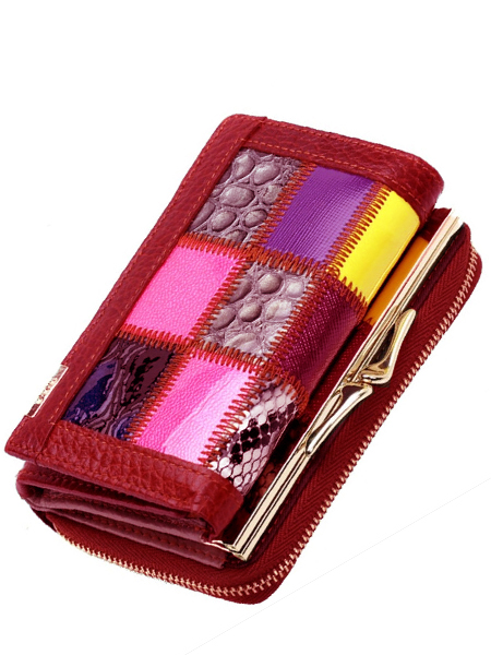 женский кошелек лаковый пэчворк с клапаном  натуральная кожа тайвань